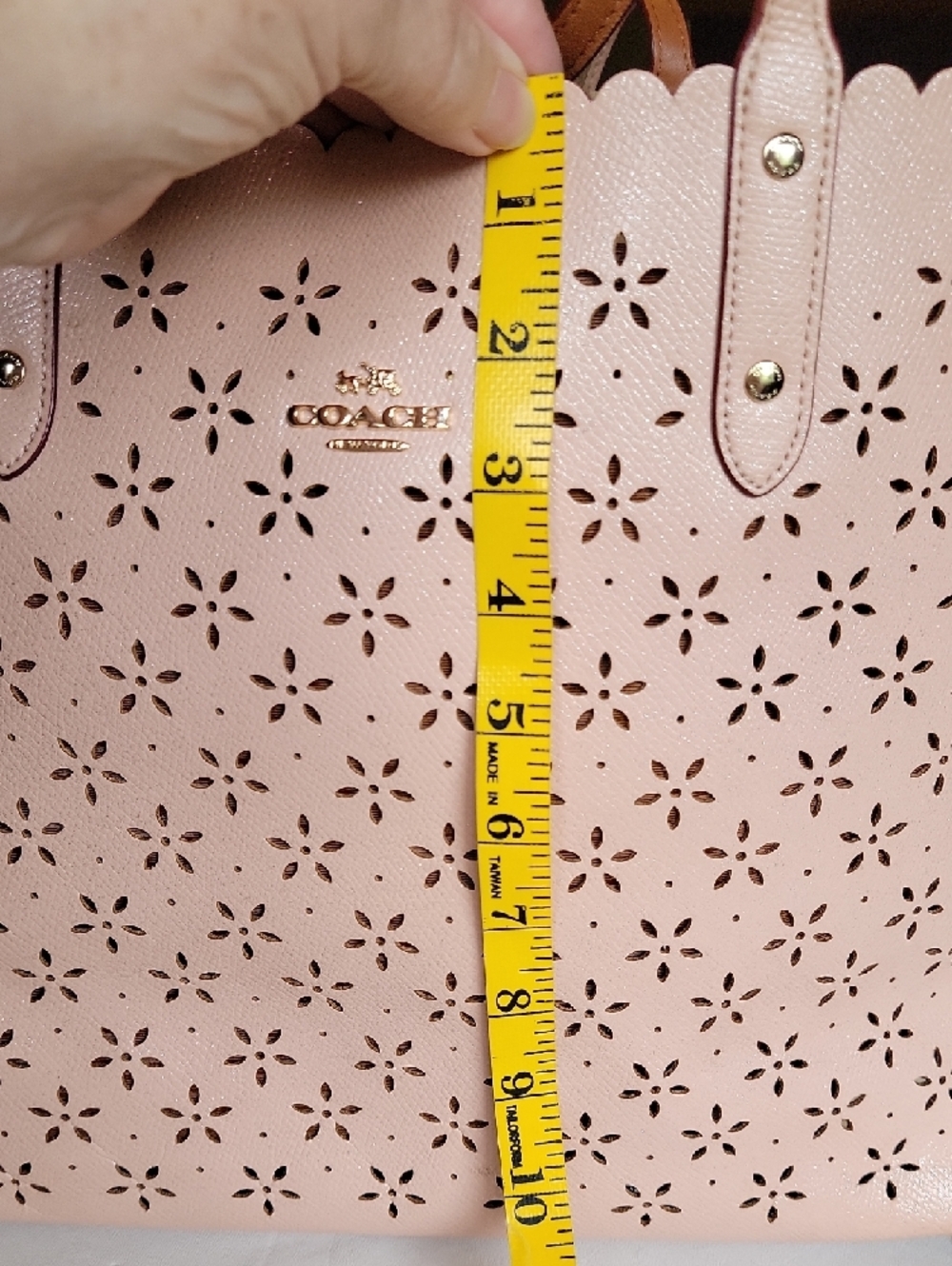 Coach Blush Pink Perforated Floral Scallop-Edge Tote - Picture 9 of 11